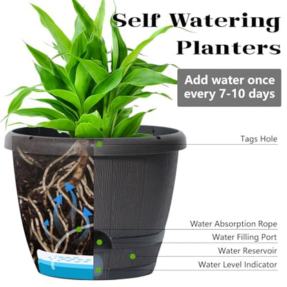 Sun-E 10 Inch Whiskey Barrel Self Watering Planters, Wood Look, 3-Pack - color: Deep Wooden Grain