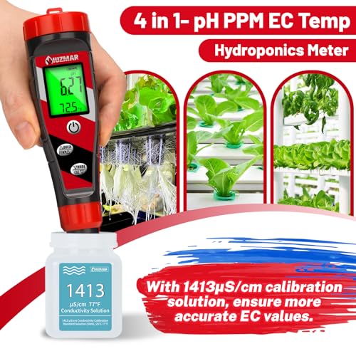 UIUZMAR pH Meter for Water Hydroponics Supplies 4 in 1 pH PPM ECTester - color: Red