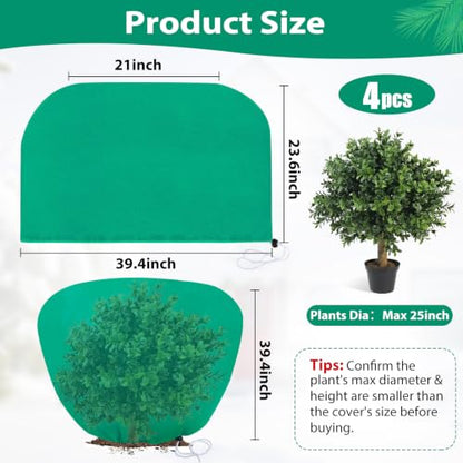 4 Pack Shrub Plant Covers Freeze Protection for Winter, 23.6"X39.4", Green - size: 4PCS-23.6" X 39.4"