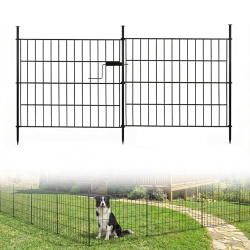 10 Panels No Dig Decorative Outdoor Garden Fence with Gate, 24in (H) x 20ft (L) Rustproof Metal Wire Rabbit Dog Garden Border Fencing for Yard, Animal Barrier with Ground Stakes for Patio - size: 10 Panels-24 in(H)x20 ft(L)with Gate