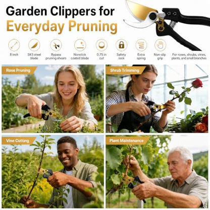 8" SK5 Bypass Pruning Shears, Hand Pruners and Garden Clippers