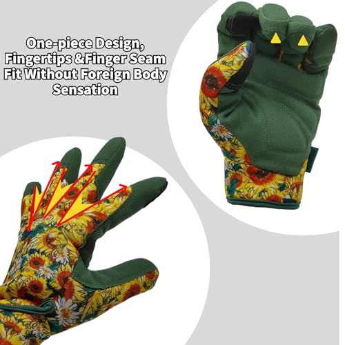 Cute Pattern Gardening Gloves,Thornproof Garden Glove,Gardener Gift - color: 1 Pair Per Pack-green Sunflower, size: Medium