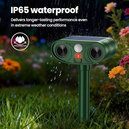 2026 New Upgrade Solar Powered Ultrasonic Animal Repellent Outdoor | Motion Activated Flash Light IP65 Waterproof Repeller Drives Away Deer Opossums for Yard Farm (4-Pack)