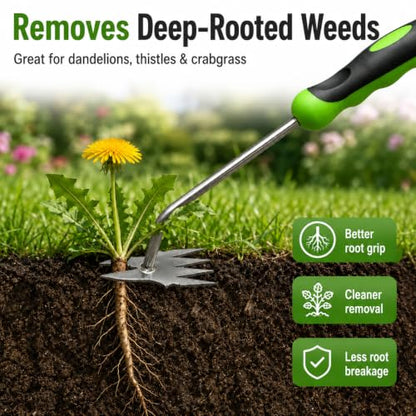 NWDEY 14 Inch Dual-Ended Hand Weeder, 4-Tine Fork & 2-Prong Root Puller