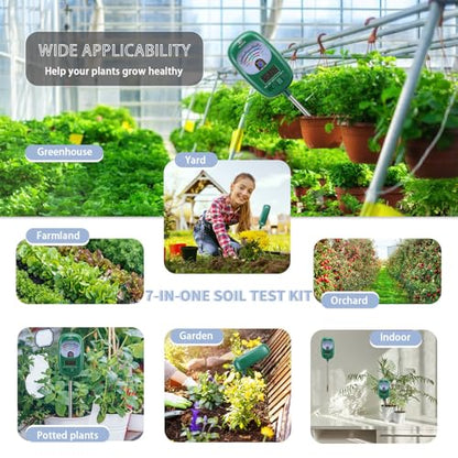 7-in-one Soil Test Kit, Soil Moisture Meter/PH Meter/Sunlight Intensity/Fertility Soil Tester, LCD Display Air & Soil Hygrometer Temperature for Hous Plants Garden, Farm, Lawn Care Moisture Meter - color: Jade
