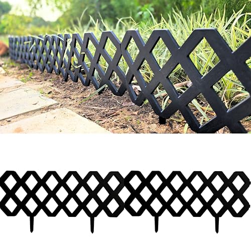 LaLaGreen Garden Edging Border (23x8.5in, 10 Pack) Black Plastic Fence - color: Black x 10