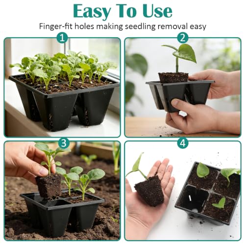 RooTrimmer 80 Pack Reusable 4-Cell Seed Starter Tray for Seedlings, Easy Watering Seed Starting Trays with Drainage Holes for Seed Germination and Plant Start, Fits Standard 1020 Trays, Black - color: Black, size: 4 Cells-80P