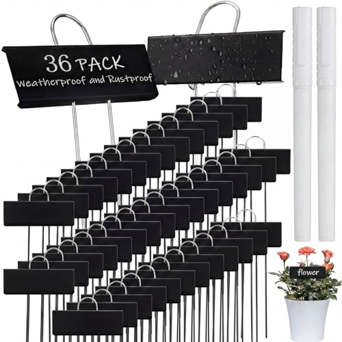Maitys 38 Pcs Metal Plant Markers Outdoor, Black Label with White Ink - color: Black Label With White Ink