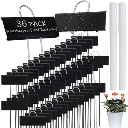 Maitys 38 Pcs Metal Plant Markers Outdoor, Black Label with White Ink - color: Black Label With White Ink