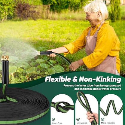 Garden Hose 100ft Lightweight, Non-Expanding, Leak-Proof Metal Connector, No-Knot No-Tangle, Easy to Store and Carry, Wear-Resistant, 3/4GHT Flexible Water Hose for Yard, Outdoor (Black Green)