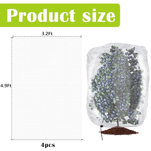 4 Pcs Insect Bird Barrier Tree Net with Drawstring, 4.9 x 3.2 Ft Garden Bird Netting Plant Cover, Fruit Tree Netting for Protect Plants Fruits Flowers from Insect Bird Eating - color: 4 Pcs, size: 4.9x3.2 ft