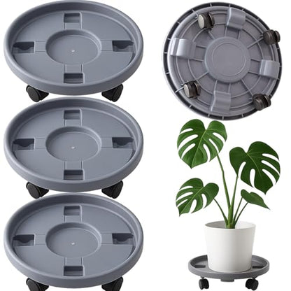 Rolling Plant Stand Outdoor 3 Pack 10 Inch Plant Caddy with Wheels, Grey - color: Grey, size: 10 inch