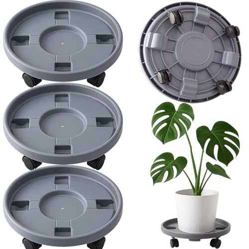 Rolling Plant Stand Outdoor 3 Pack 10 Inch Plant Caddy with Wheels, Grey - color: Grey, size: 10 inch