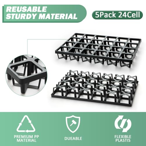 RooTrimmer Square Nursery Pot Tray with 24 Cells, 5 Pack Plant Trays for Pots, Flower Pot Moving Tray, Plastic Planting Tray for Carrying Small Plant Pots(120 Cells in Total - color: Black, size: 24C Moving Tray-5P