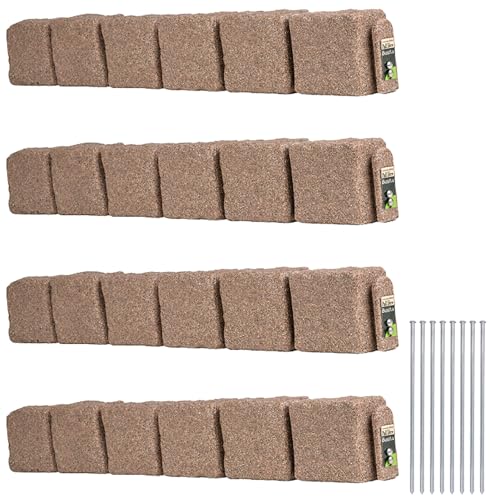 Beuta Landscape Edging | Garden Edging Border | Polyrock Blocks for Lawn Edging, Flower Beds & Yard Edging – 4 Pack | Each Section Has 6 Blocks 48" L x 4" W x 6.5" H | 8 Spikes | Cobblestone - color: Cobblestone, size: 4-Pack (16 FT)