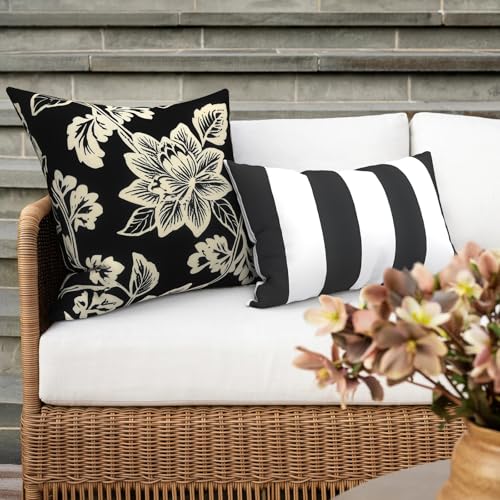 Outdoor 16x16 Inch Throw Pillow Covers Set of 2, Covers ONLY, All Weather Square Pillow Cases, Patio Cushion Pillow of Home Furniture Use, Elegant Vines Black - color: Elegant Vines Black, size: 16" x 16" (Pack of 2)
