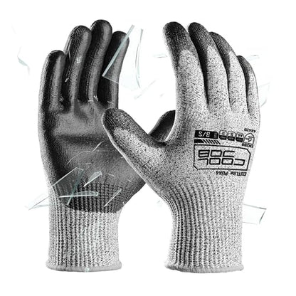 COOLJOB 12/120 Pairs Cut Resistant Work Gloves PU Coating, ANSI A2 A4 A6 A9 - size: Large (Pack of 120)