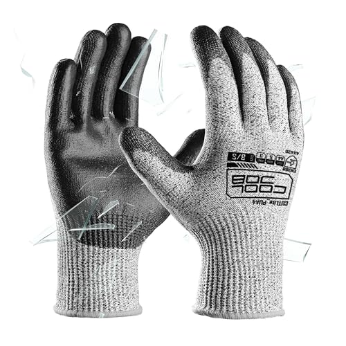 COOLJOB 12/120 Pairs Cut Resistant Work Gloves PU Coating, ANSI A2 A4 A6 A9 - size: Small (Pack of 120)
