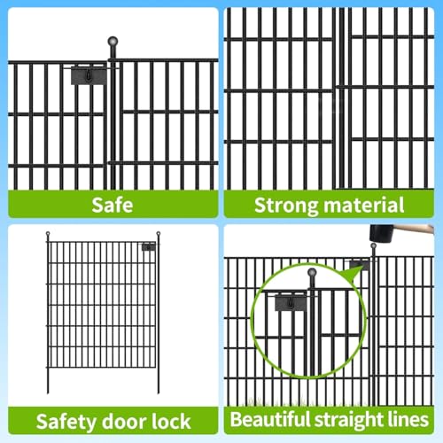 15 Panels No Dig Garden Fence with Gate, 32 in(H) X36.3 ft(L) Metal Fence Panels, Thickened Rustproof Garden Fencing, Animal Barrier Fence for Dogs, Rabbits, and Patio - size: 32 in(H)×29in(L)