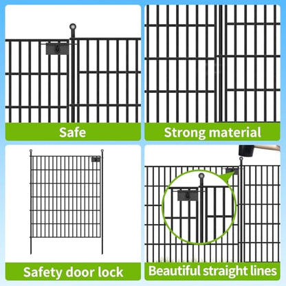 15 Panels No Dig Garden Fence with Gate, 32 in(H) X36.3 ft(L) Metal Fence Panels, Thickened Rustproof Garden Fencing, Animal Barrier Fence for Dogs, Rabbits, and Patio - size: 32 in(H)×29in(L)
