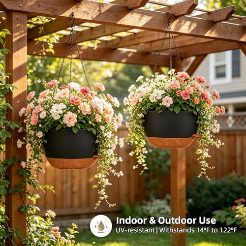 12" Self Watering Hanging Planters with Chains, Black Brown，2 Pack - color: Black Brown, size: 2 pack 12 inches