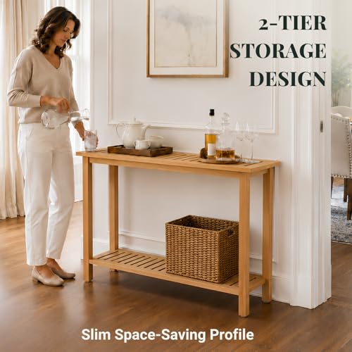 48" Narrow Outdoor Console Table, Sofa Buffet Serving Patio Table - color: Golden