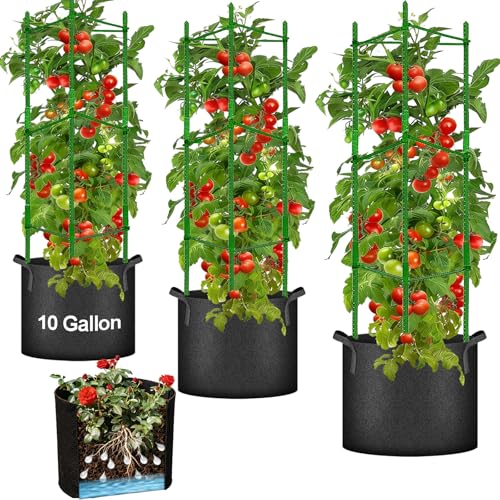Moirsunt Tomato Cages with 10 Gallon Grow Bags, 48 Inches Tomato Planter - size: 48 inch