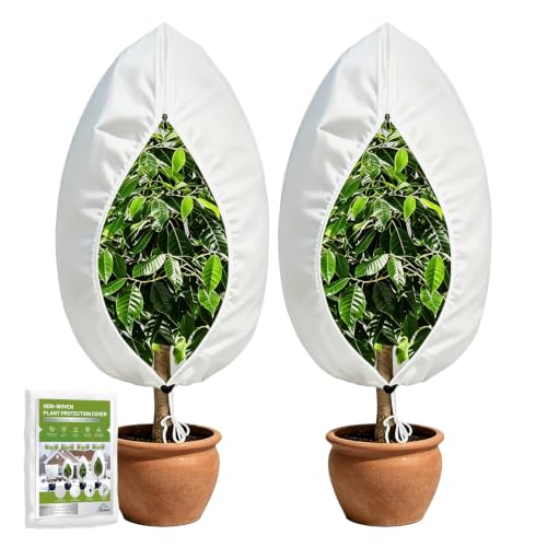 TOREAD 32“*47”Plant Frost Cover with Zipper and Drawstring, Non-Woven Freeze Protection for Outdoor Plants, Breathable Winter Plant Cover for Shrubs, Potted Plants and Garden Plants,2pack - size: 32" x 47"