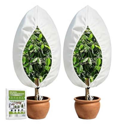 TOREAD 32“*47”Plant Frost Cover with Zipper and Drawstring, Non-Woven Freeze Protection for Outdoor Plants, Breathable Winter Plant Cover for Shrubs, Potted Plants and Garden Plants,2pack - size: 32" x 47"