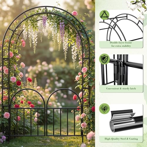 7FT Garden Arch Arbor Heavy Duty Metal Arbour Archway Garden Arch Trellis for Climbing Plants Outdoor