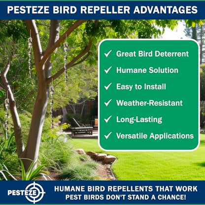 PESTEZE USA Bird Scare Reflective Rods Bird Deterrent Outdoor Scare Device for Birds Pigeons Crows Woodpeckers Sparrows Reflective Spinners Bird Repellent for Patio Garden Roof Balcony [8 Pack Silver]