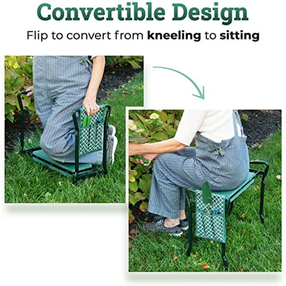 Garden Kneeler And Seat - Protects Your Knees, Clothes From Dirt & Grass Stains - Foldable Stool For Ease Of Storage - EVA Foam Pad - Sturdy and Lightweight - Bench Comes With A Free Tool Pouch!