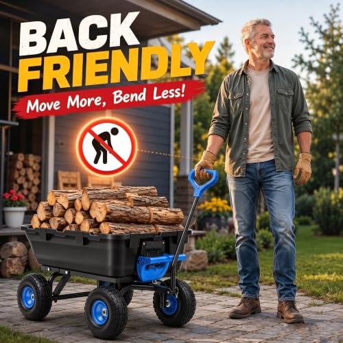 Autodaya Garden Dump Cart Wagon 1000 Lbs, Heavy Duty Yard Wheelbarrow - color: 1000lbs|blue