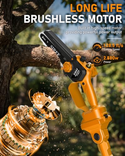 Electric Pole Saw 6“ Mini Chainsaw Cordless Telescopic 4.0Ah Batteries Fast Charger Adjustable Shoulder StrapTree Trimmer Limb Branch Cutter Pruner 16 Ft Max Reach Multi-Angle Yellow - color: Yellow-1 Battery