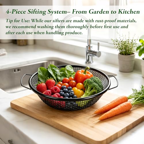 WLLEYAY 4PCS Soil Sifter for Gardening with Handle 1/4in,1/8in,5/16in,3/8in