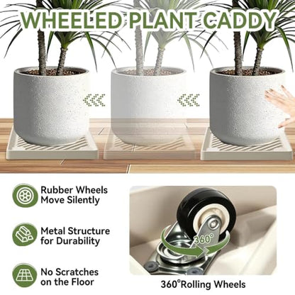 13.3" SquarePlant Caddy Beige with Hidden Wheels & Garden Tools Set - size: 13.38 Inch - Beige (2 Pcs)