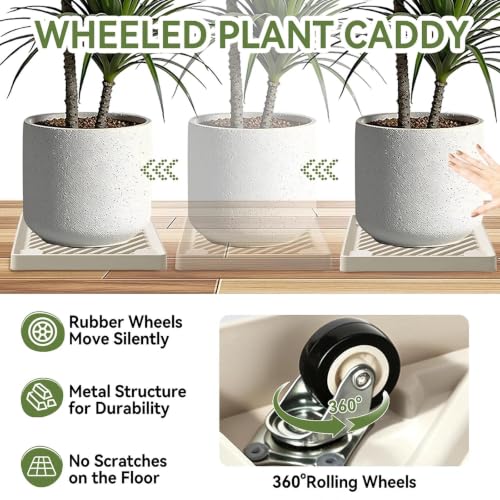 14.5" SquarePlant Caddy Beige with Hidden Wheels & Garden Tools Set - size: 14.56 Inch - Beige (1 Pcs)