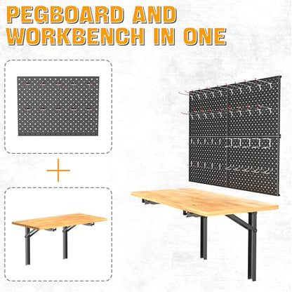 Ultrawall Heavy Duty Folding Workbench with Pegboard, Wall Mount Work Table - size: 32"x18" workbench