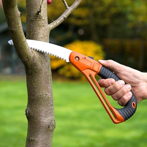 Durable Folding Pruning Saw with Safety Lock - Orange Handle for Camping, Gardening, Tree Trimming - color: Orange