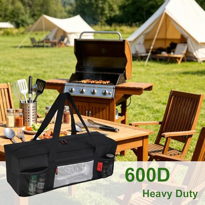 24" BBQ Tool Storage Bag with Pockets, Grill Tool Organizer- Heavy-Duty Storage Bag Waterproof 600D Oxford, Folding Design Gift for Camping, Tailgates, Outdoor BBQ Parties (24" Lx8 Wx8 H) - style: (24" Lx8 Wx8 H)