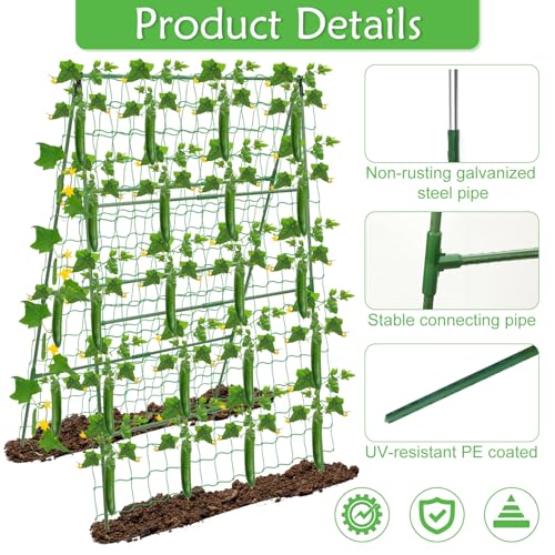 32 x 53 Inch Cucumber Trellis for Climbing Plants Outdoor A-Frame Garden Trellis for Raised Bed Detachable Sturdy Garden Plant Support Trellis for Small Plant Vegetable Flower Grape with Climbing Net - size: 1pack 32 x 53 Inch