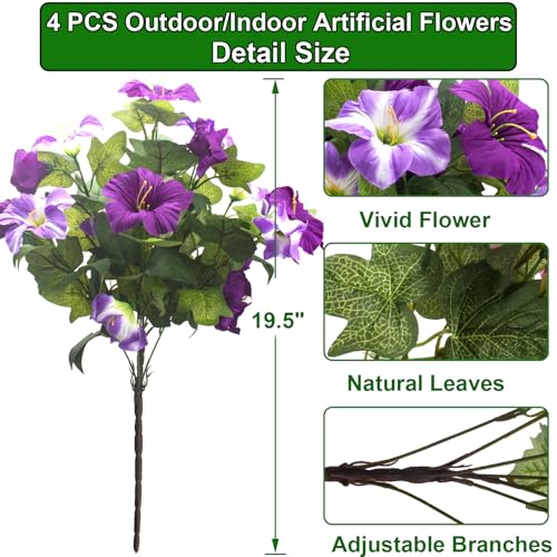 Artificial Purple Petunia UV Resistant Faux Flowers Fake Petunias Outdoor - color: Purple&light Purple