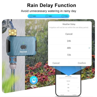WiFi Water Timer with Brass Inlet & Outlet, 1 Zone Smart Sprinkler Timer for Garden Hose Faucet, Hose Timers with WiFi Hub, Up to 20 Watering Plans, APP & Voice Control, Compatible with Alexa