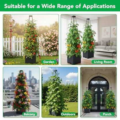 2 Pack Raised Garden Bed Planter Box with Trellis, 57" Self-Watering Tomato Planter with Trellis, Tomato Cage Plant Support for Climbing Plants Vegetable Vine Flowers Patio Outdoor Indoor