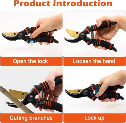 Pruning Shears, Garden Shears,Professional Bypass Pruner Hand Shears Heavy Duty, Garden Clippers,8" Hand Pruners with Foam-Grip Handles,Plant Cutting Scissors for Gardening,Hedge