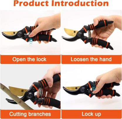 Pruning Shears, Garden Shears,Professional Bypass Pruner Hand Shears Heavy Duty, Garden Clippers,8" Hand Pruners with Foam-Grip Handles,Plant Cutting Scissors for Gardening,Hedge
