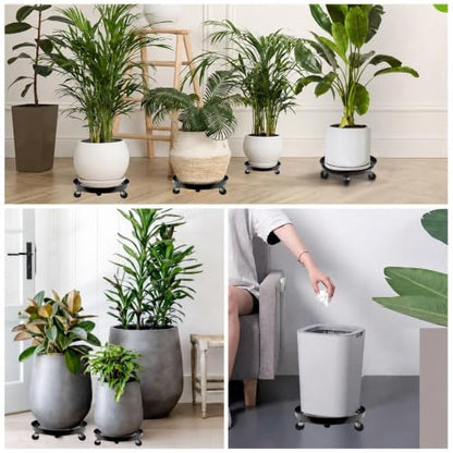 2 Pack Metal Plant Caddy With Wheels 16 Inch Black, Round Rolling Heavy Duty Plant Dolly, Heavy Plant Pot Mover Outdoors or Indoors, The Metal Wheel Can Rotate 360 Degrees or Lockable. - size: 16