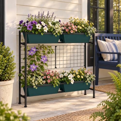 OYEAL Raised Garden Bed with Legs & & Trellis 32" Tall Vertical Herb Garden Planter Indoor Outdoor Elevated Flower Beds for Gardening, Vegetables, Herbs, Patio, Balcony, Backyard, Green - color: Green