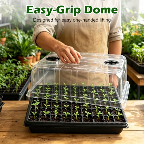 10-Pack Seed Starter Trays with 5" Tall Humidity Domes & 54-Cell Deep Trays - size: 10p Trays+Domes+54 Cells