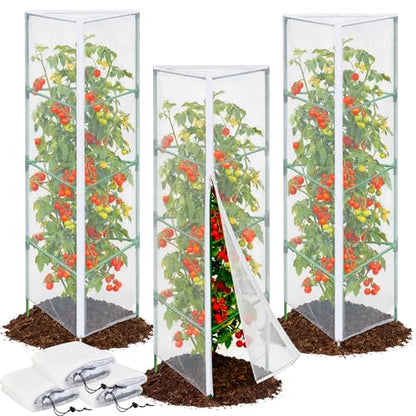 3PCS Garden Bird Netting for Triangle Tomato Cage with Zipper & Drawstring - size: 17.7x17.7x55in